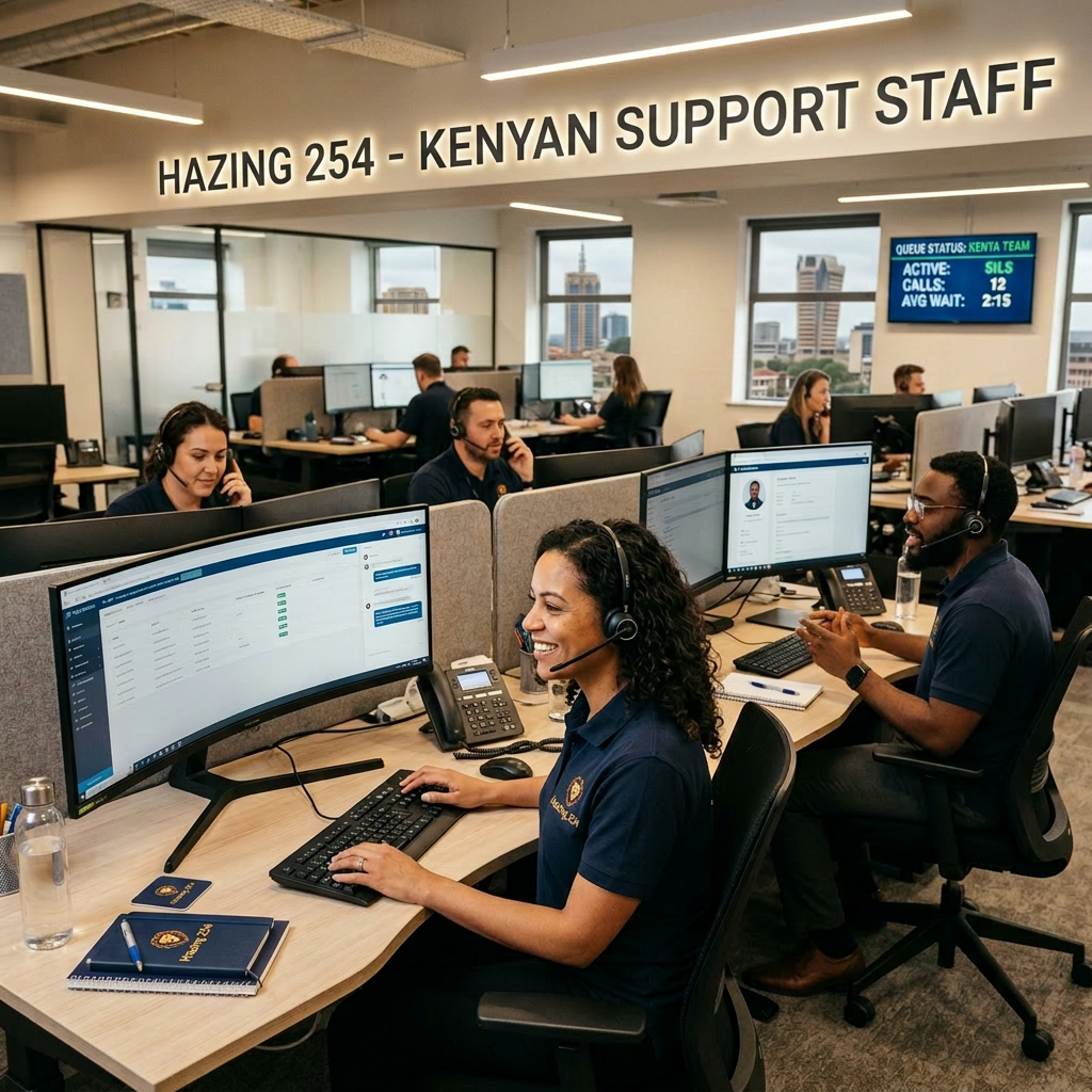 Customer service representatives working with headsets in a call center